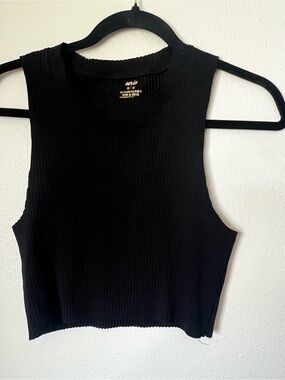 Aerie Black Ribbed Cropped Tank Top Sleeveless High Neck Size Medium